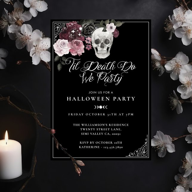 Til Death Do We Party Gothic Skull Halloween Invitation (Til Death Do We Party Gothic Skull Halloween Invitation)