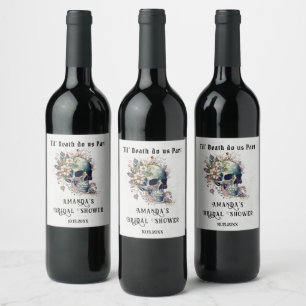Til Death Floral Skull Gothic Bridal Shower Wine Label