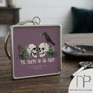 Til Death Gothic Blush Pink Floral Skull Keychain