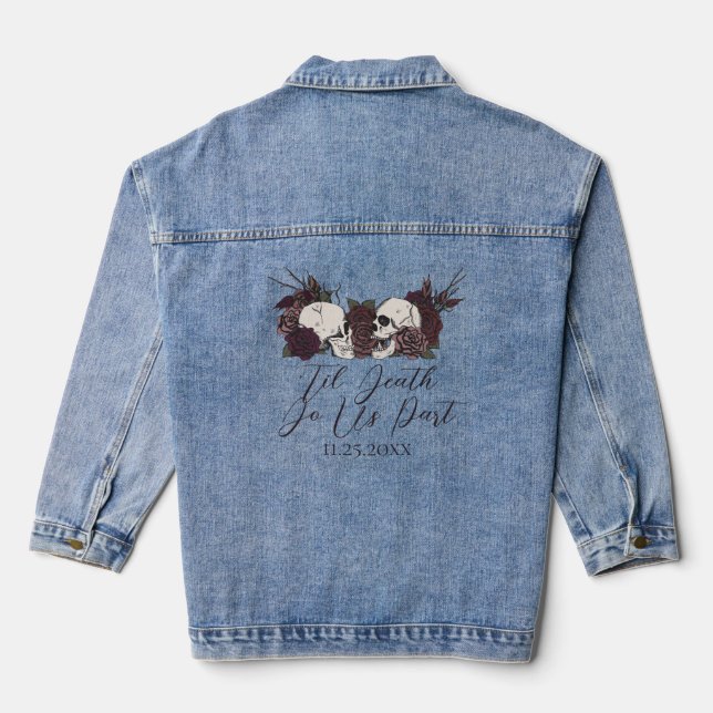 Til Death Gothic Floral Wedding Denim Jacket (Back)