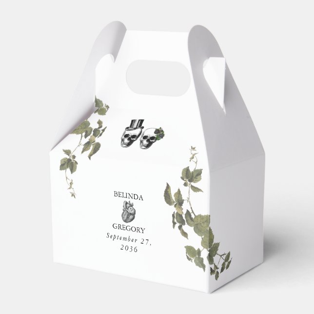 Til Death Gothic Heart Floral Skulls Wedding Favor Box (Front Side)