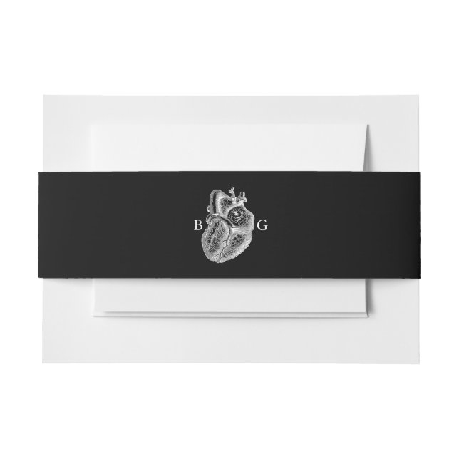 Til Death Gothic Heart Floral Skulls Wedding Invitation Belly Band (Front Example)