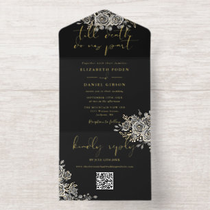 Til Death Gothic Roses Floral QR Code Wedding Foil All In One Invitation