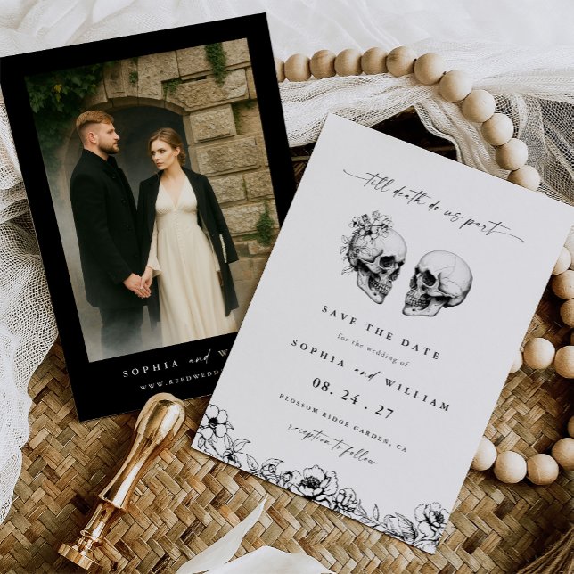 Til Death Gothic Skull Floral Photo Wedding Save The Date (Creator Uploaded)