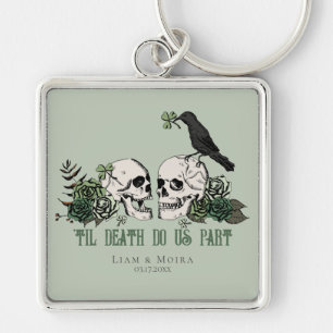 Til Death Gothic St Patricks Day Floral Skull Keychain