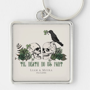 Til Death Gothic St Patricks Day Floral Skull Keychain