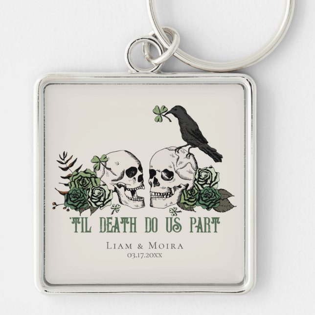 Til Death Gothic St Patricks Day Floral Skull Keychain (Front)