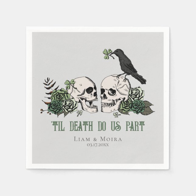 Til Death Gothic St Patricks Day Floral Skull Napkin (Front)