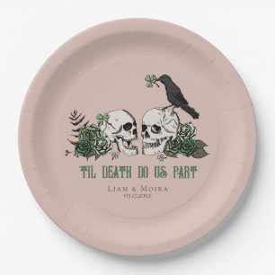 Til Death Gothic St Patricks Day Floral Skull Paper Plate