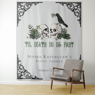 Til Death Green Mr and Mrs Skulls Green Roses Tapestry