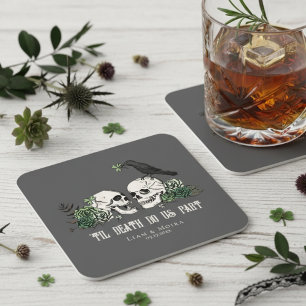 Til Death Grey Goth St Patricks Day Floral Skull Square Paper Coaster