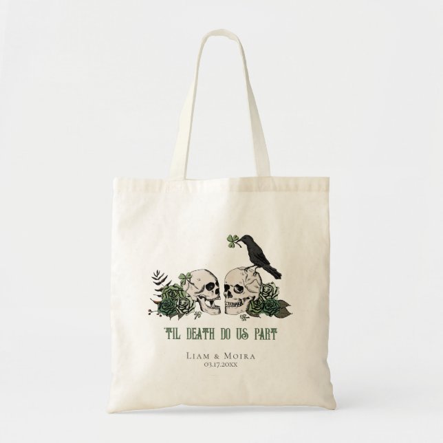 Til Death Ivory Gothic Bridal Shower Skull & Roses Tote Bag (Front)