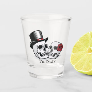 Til Death Mr. and Mrs. Wedding Skulls Shot Glass