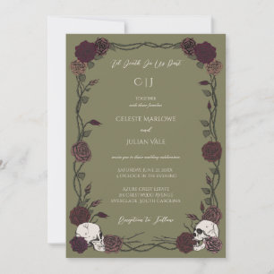 Til Death Olive Green Gothic Rose Wedding Invitation