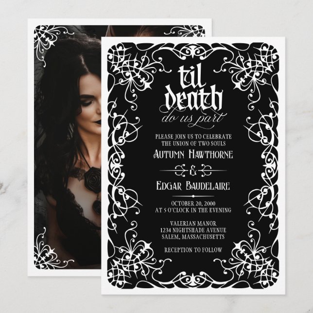 Til Death Photo Gothic Wedding Invitation (Front/Back)