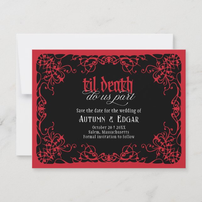 Til Death Red Gothic Wedding Save The Date (Front)