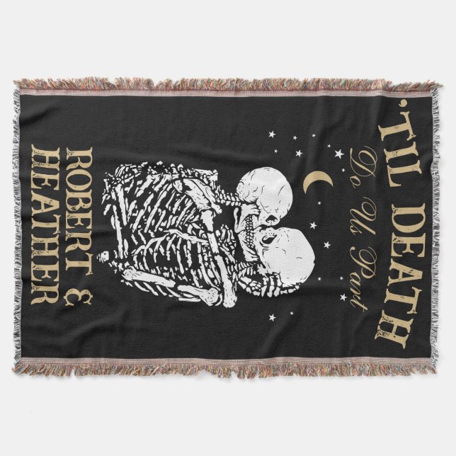 Til Death Skeleton Goth Wedding Decor Personalized Throw Blanket (Front)