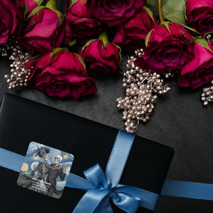 Til Death Skeleton Van Gogh Wedding Favour Square Sticker
