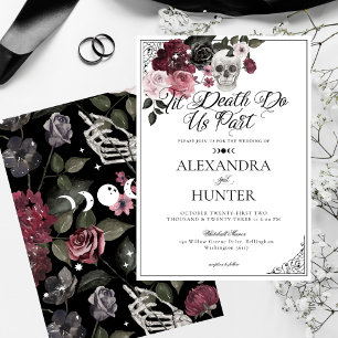 Til Death Watercolor Skull Rose Gothic Wedding Invitation