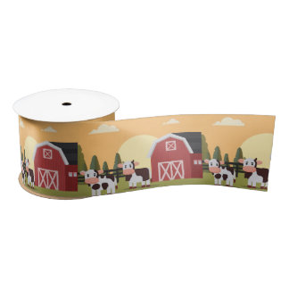 Til the Cows Come Home Two Cows Red Barn Sunrise Satin Ribbon