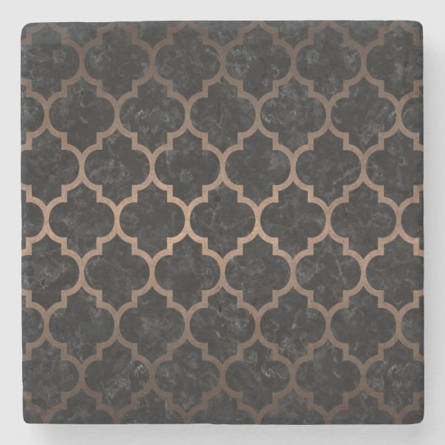 TILE1 BLACK MARBLE & BRONZE METAL STONE COASTER (Front)