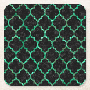 TILE1 BLACK MARBLE & GREEN MARBLE (R) SQUARE PAPER COASTER