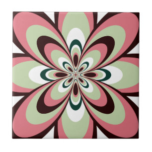 Tile, Abstract Flower 4, Pink, Brown, Light Green Tile
