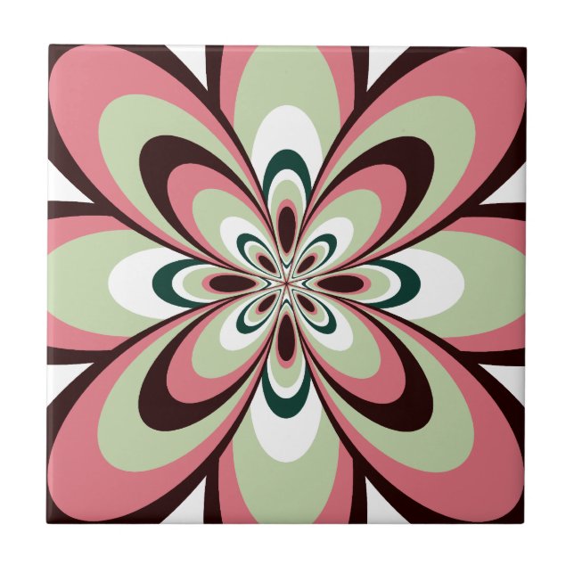 Tile, Abstract Flower 4, Pink, Brown, Light Green Tile (Front)