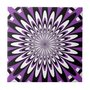 Tile, Abstract Flower 5, Purple, Black, White Tile