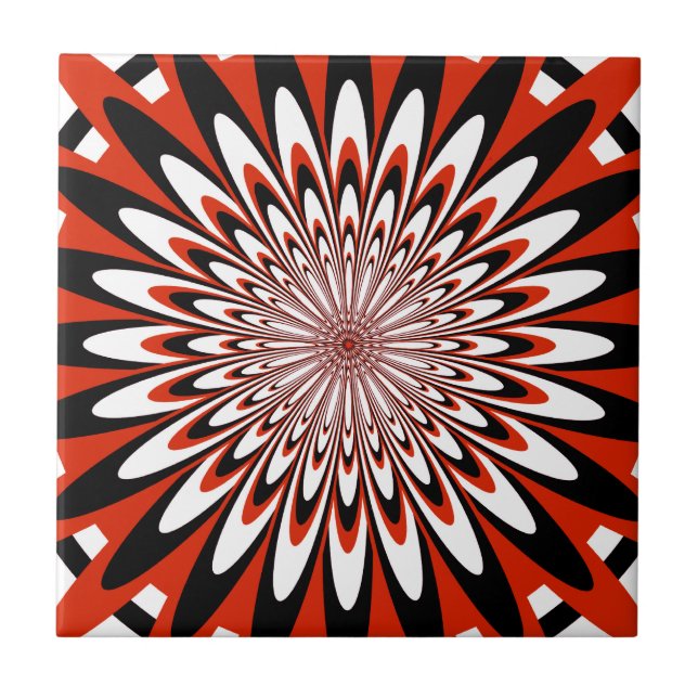 Tile, Abstract Flower 5, Red, Black, White Tile (Front)