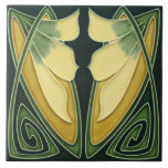 Tile - Art Nouveau Green Background Ivory Flowers<br><div class="desc">Beautiful decorative art nouveau print on a ceramic tile.

Once you have your order please leave your feedback & pic's in situ on my page you bought it from,  thanks</div>