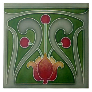 Tile art nouveau style decorative fireplace