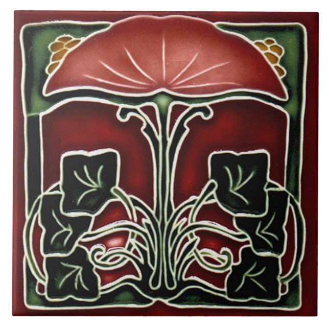 Tile art nouveau style decorative fireplace (Front)