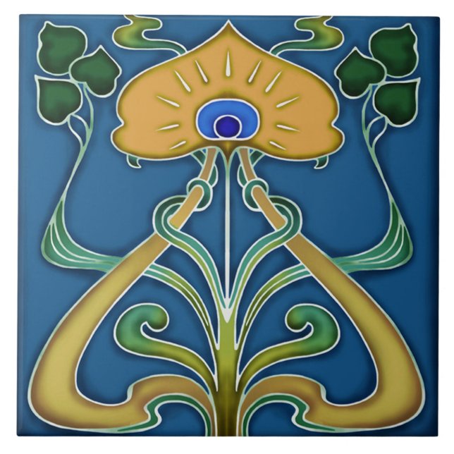 Tile art nouveau style decorative fireplace (Front)