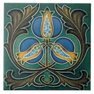 Tile art nouveau style decorative fireplace