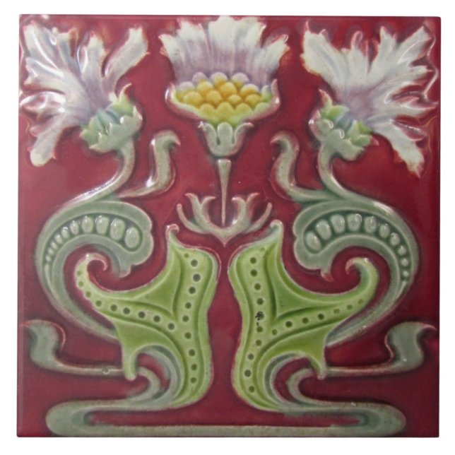 Tile art nouveau style decorative fireplace (Front)