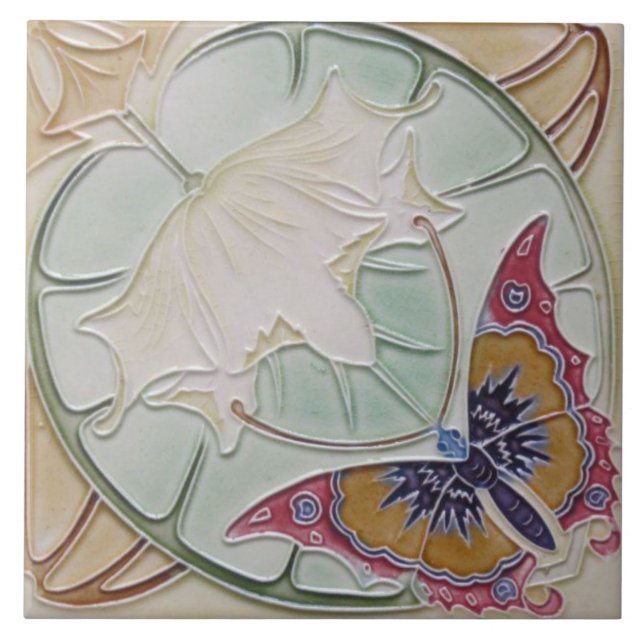 Tile art nouveau style decorative fireplace (Front)