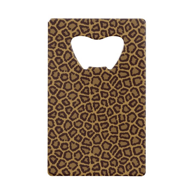 Tile background with a leopard fur credit card bottle opener (Front)