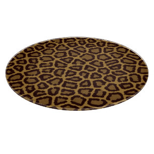 Tile background with a leopard fur cutting board
