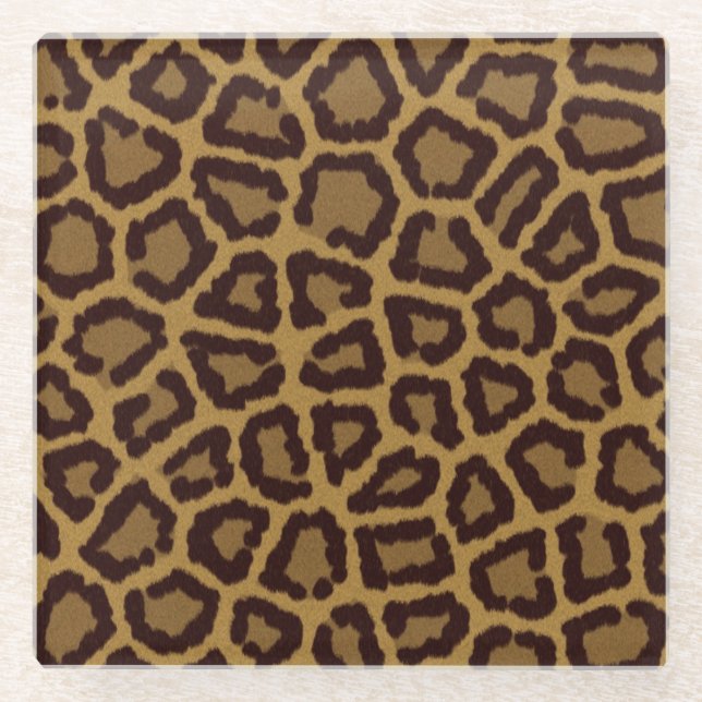 Tile background with a leopard fur glass coaster (Front)