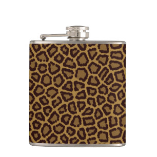 Tile background with a leopard fur hip flask