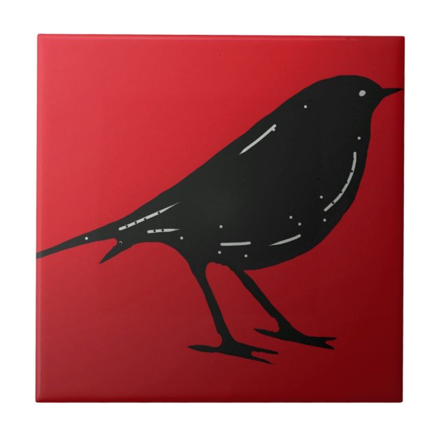 Tile Black Bird Red (Front)