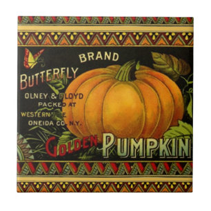 Tile Butterfly Pumpkin Vintage Produce Label