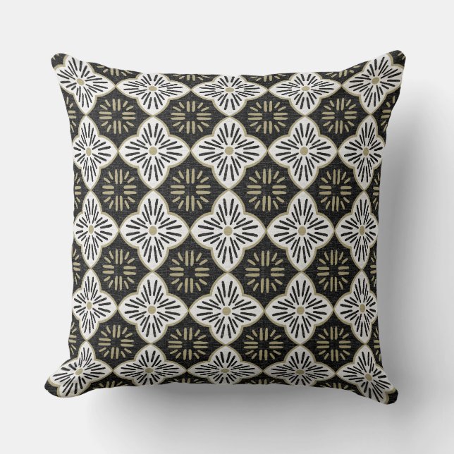 Tile casablanca graphic in black and white pattern throw pillow (Front)