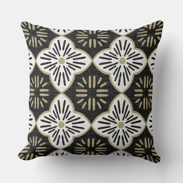 Tile casablanca graphic in black and white pattern throw pillow (Front)