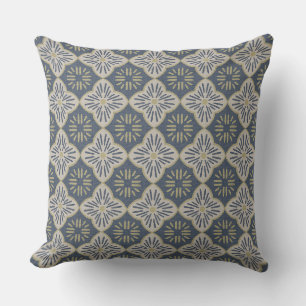 Tile casablanca graphic in denim and gold pattern throw pillow