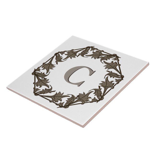 Tile - Circle of Leaves with Monogram (Side)