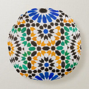 Tile decoration at Bahia Palace Round Pillow