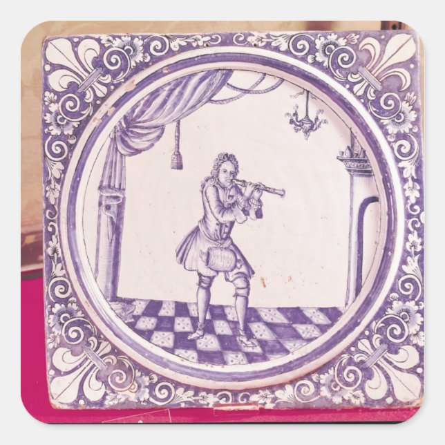 Tile depicting a clarinetist, 1706 square sticker (Front)