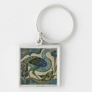 Tile design of heron and fish, by Walter Crane Keychain